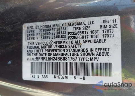 2011 Honda Odyssey Lx from USA, damaged, VIN 5FNRL5H24BB081767
